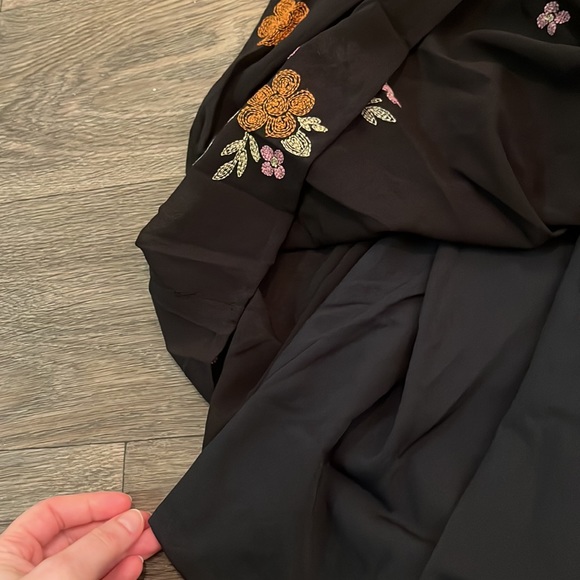 ASOS Design Petite long sleeve dress. Black w/ floral, front tie details - Picture 3 of 10